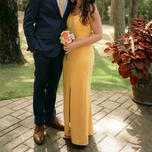 AFTER SIX Dessy Collection Spaghetti Strap V Back Crepe Gown NYC Yellow Size 2